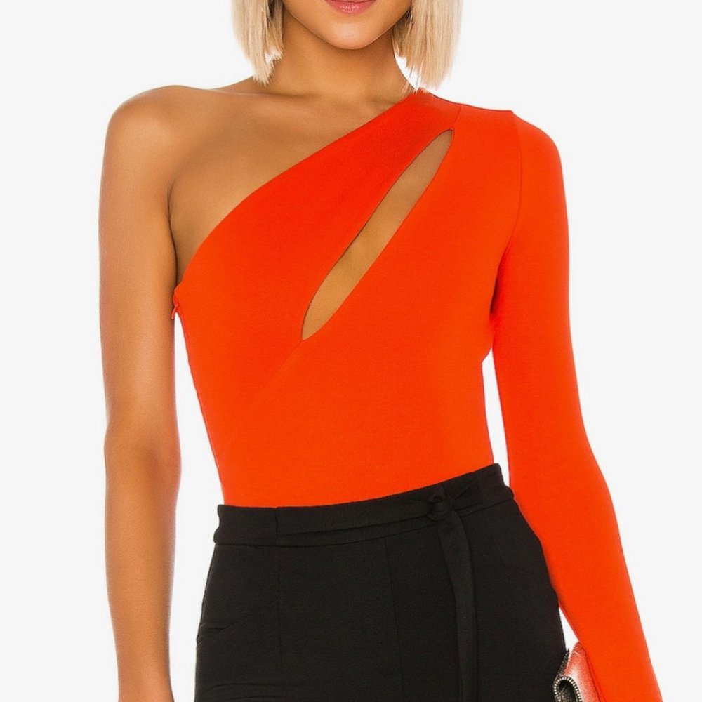 Revolve red orange one shoulder Aaliyah bodysuit. Only worn once!